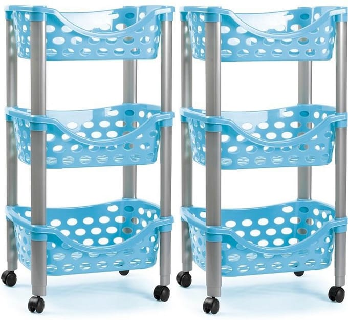 PlasticForte - keukentrolley - 2x - kunststof - blauw - 40 x 65 cm