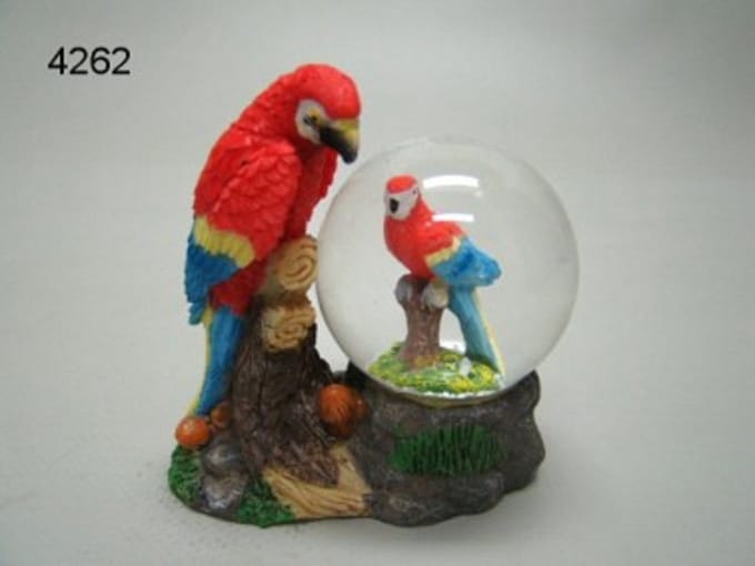 Sneeuwbol rode papegaai – Decoratie – Polyresin/glas – 6 cm