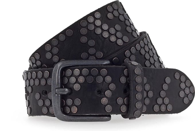 b.belt Leren Riem 40 mm Full Leather Belt With Mixed Rivets W85 Black Zwart
