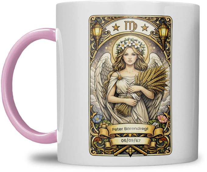 Sterrenbeeld mok - Maagd - Roze - Tarot mok - Gepersonaliseerd met naam en datum