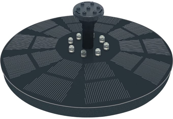 Zonne-energie aangedreven waterfontein met kleurrijke verlichting