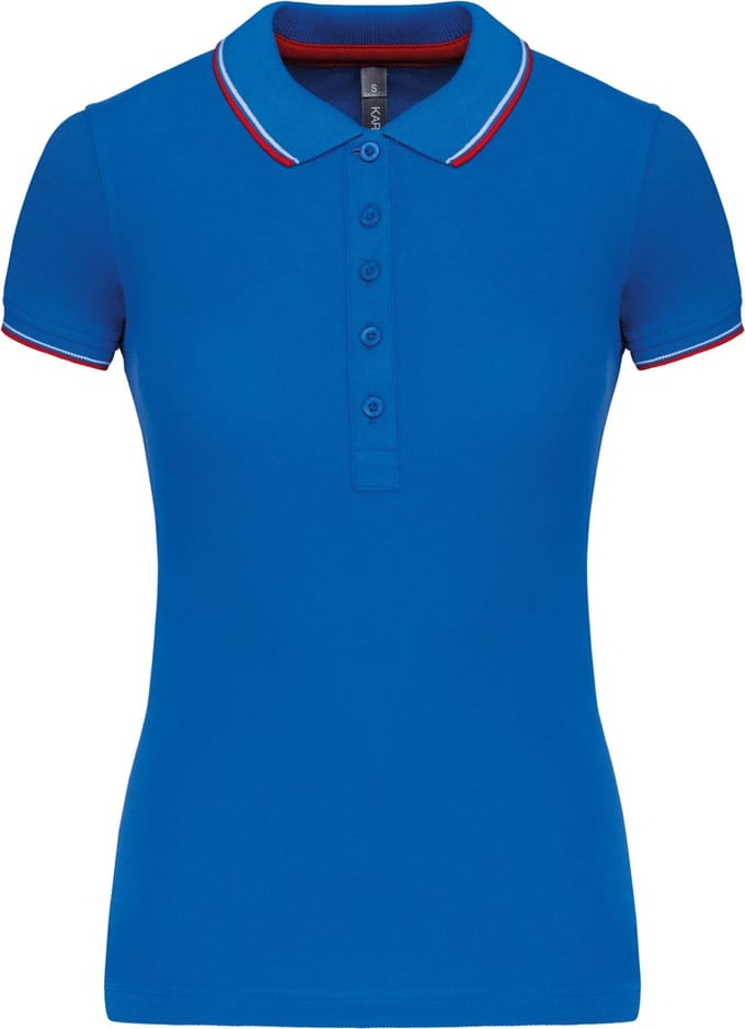 Kariban Damespolo korte mouwen K251 - Light Royal Blue / Red / White - S