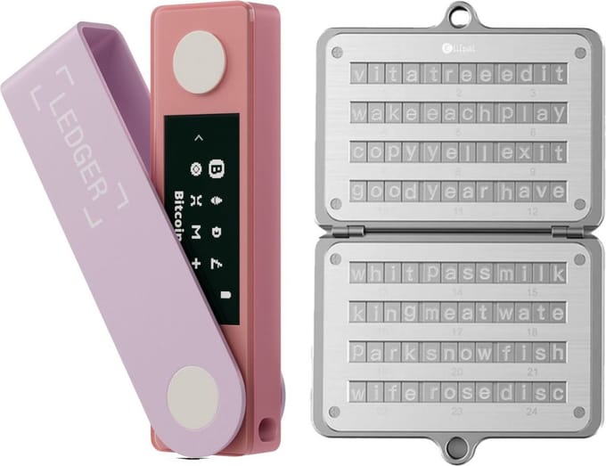 Ledger Nano X Pastel Pink + Ellipal Seed Phrase Steel - Hardware Walllet Bundel - Bluetooth - Seed Phrase opslag - Offline bescherming voor Crypto