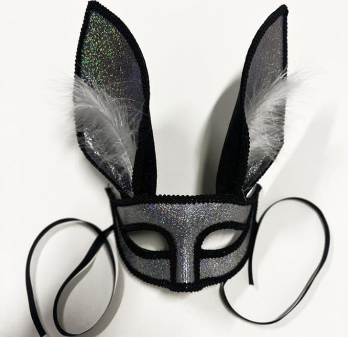 Feest konijnenmasker, veer masker, gemaskerd half gezichtsmasker One size zwart