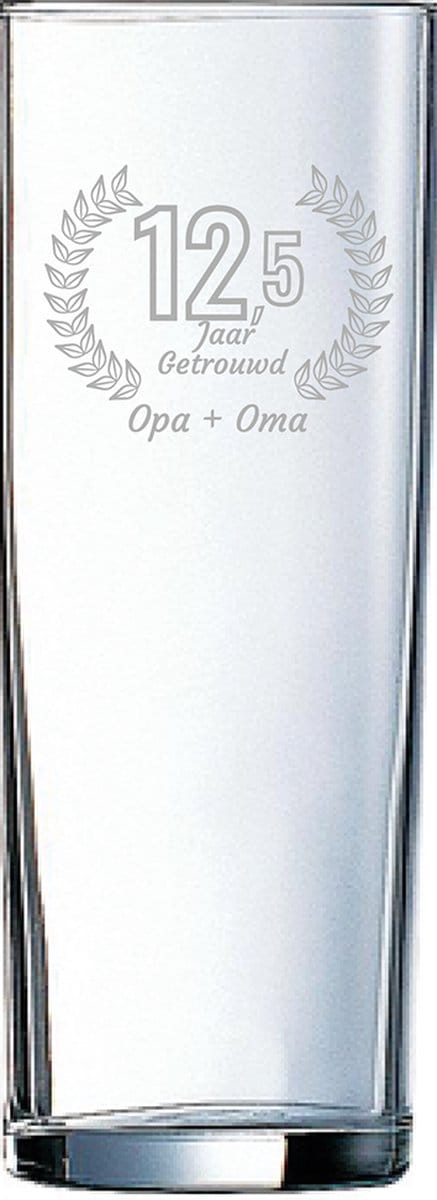 Gegraveerde Longdrinkglas 31cl Opa + Oma 12,5 jaar getrouwd