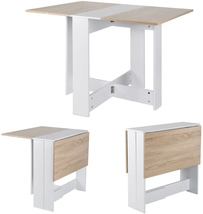 Linkforu - Inklapbare Eettafel - Uitschuifbare Klaptafel - Ruimtebesparend - Compact - Design - Modern - Wit - Antraciet -4 tot 6 Personen
