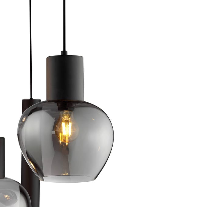 Brilliant Ligari - Hanglamp - 5-lichts - E27 max 3x20W/GU10 max 2x10W - Zwart/Smoke