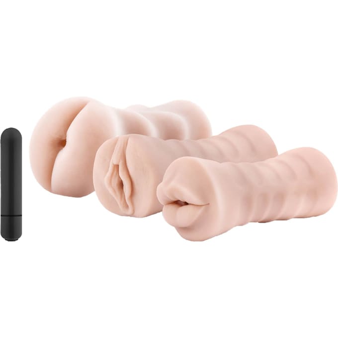 M for Men - Set Van 3 Masturbators Met Bullet Vibrator: Vagina, Anus, Mond