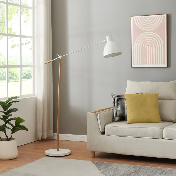 Staande lamp Banchory vloerlamp 163 cm houtkleurig en wit E27 lux.pro