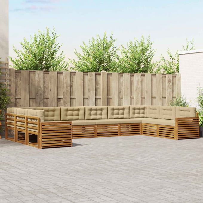 vidaXL - Sofa-Sets - 7 - st - Natuurlijk - en - Beige - Massief - Acacia - Hout