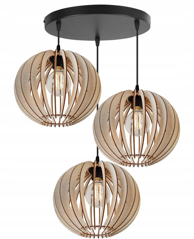 Light-Home TIMBER 2362/3/OW – Hanglamp – Zwart/Hout – 3-lichts – Modern Design – LED