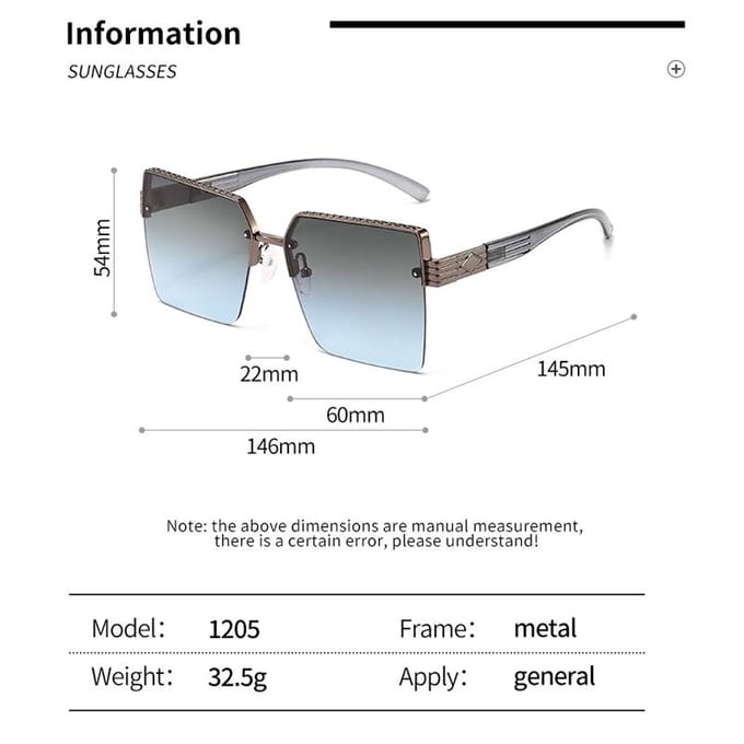 Nieuwe Zonnebril Modieuze Grote Doos Bril Modeshow Halve Frame Zonnebril 1205 zwart