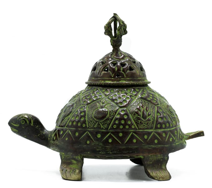 Messing Verdigris Tibetaanse Schildpad Wierookhouder - Groot