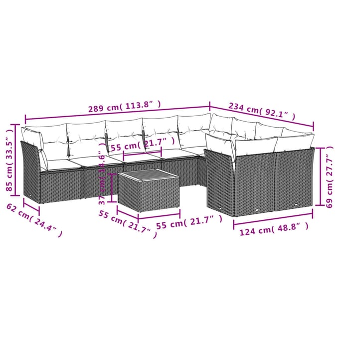vidaXL - 10-delige - Loungeset - met - kussens - poly - rattan - zwart