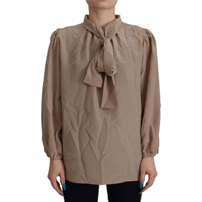 Dolce & Gabbana Bruine Tailleband Mouwen Ascot Kraag Top Dames Blouse