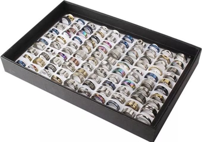 EmmyRovi - Ringen Set - 100 Stuks - Stainless Steel - Unisex - Verschillende Maten & Designs
