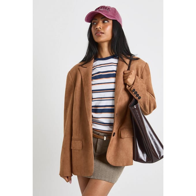 boohoo Dames Oversized blazer in nep suede | Bruin | Maat: 40