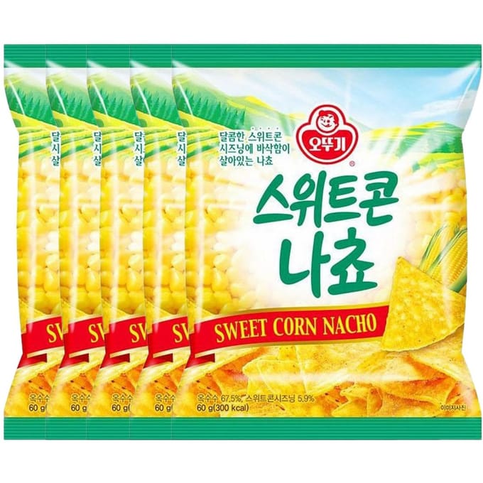 Ottogi Zoete Maïs Nacho Chips Knapperige Hartige Snack 60g x 5 Pakken