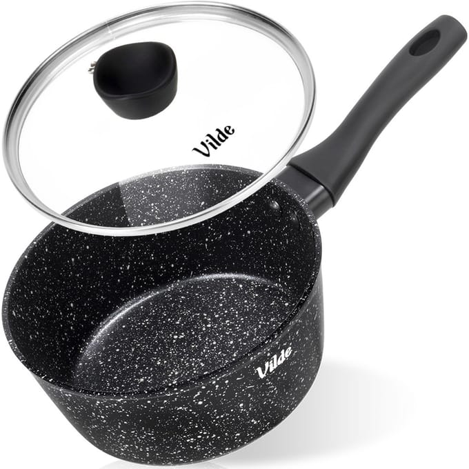 Vilde Granieten kookpan met glazen deksel GRANITICA 16 cm, 1,1 L zwart