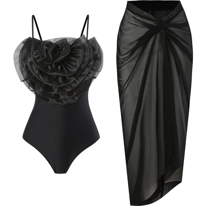 Sexy Nieuwste Ééndelig Badpak voor Dames Mesh Strandrok Badpak Collectie S black