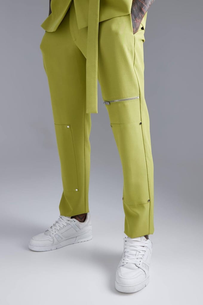 Skinny Zip Suit Trouser | Lime | Size 40