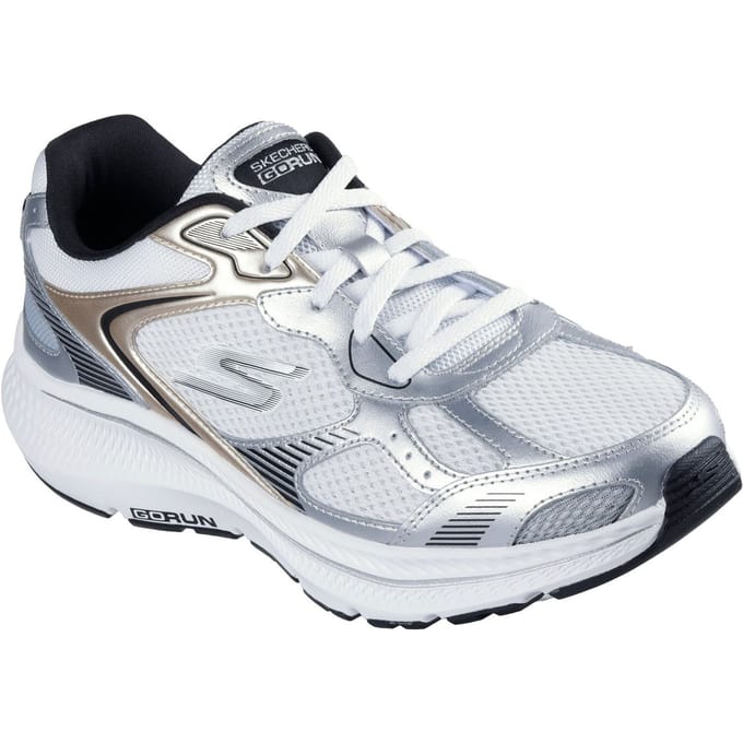 Skechers GO RUN Consistent 2.0 Volt Leer Dames Wit/zilver/zwarte Sneakers