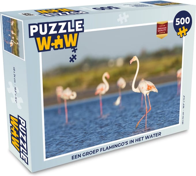 Puzzel Een groep flamingo's in het water - Legpuzzel - Puzzel 500 stukjes