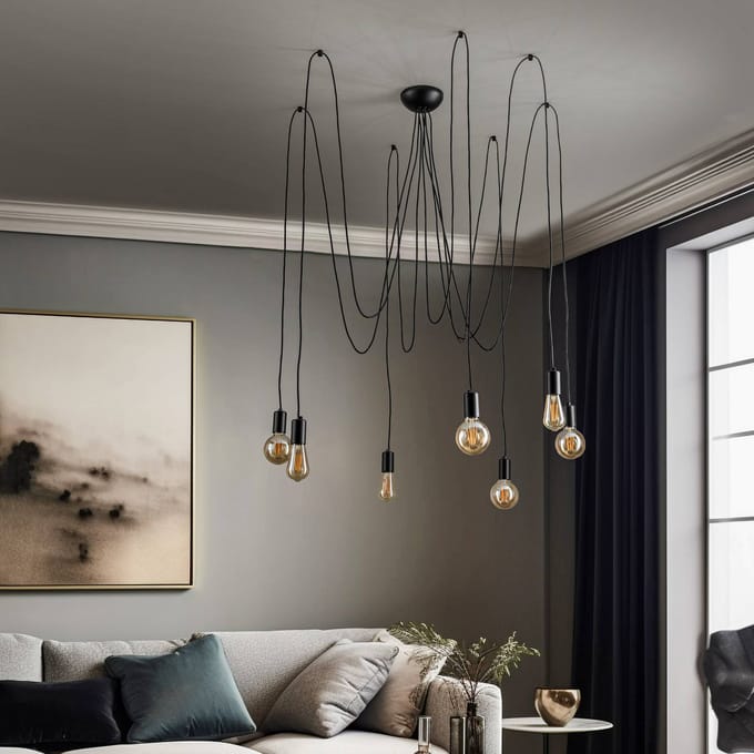 Nowodvorski Lighting Hanglamp Spider in zwart, 7-lamps