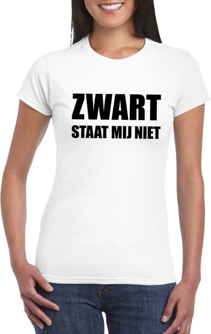 Zwart staat mij niet t-shirt wit dames M