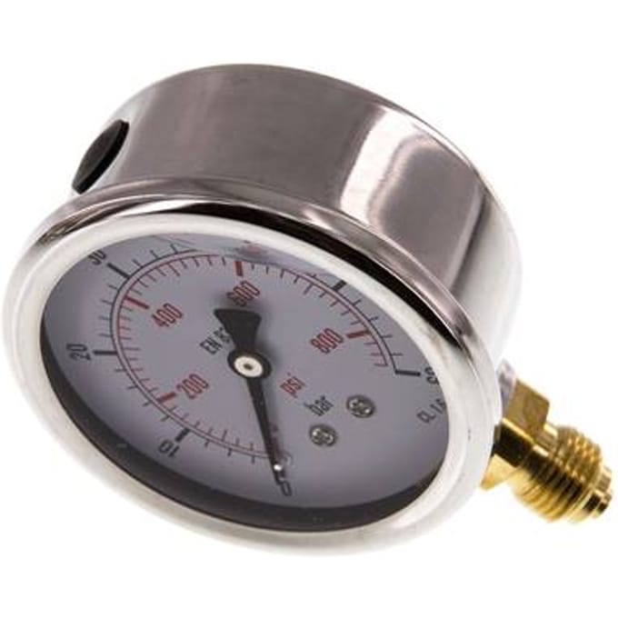 0..60 Bar Glycerine Manometer Onderaansluiting RVS/Messing 63 mm Klasse 1.6 - ML06063SVG