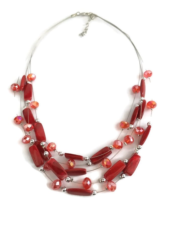 Petra's Sieradenwereld - Ketting laagjes rood (10453209)