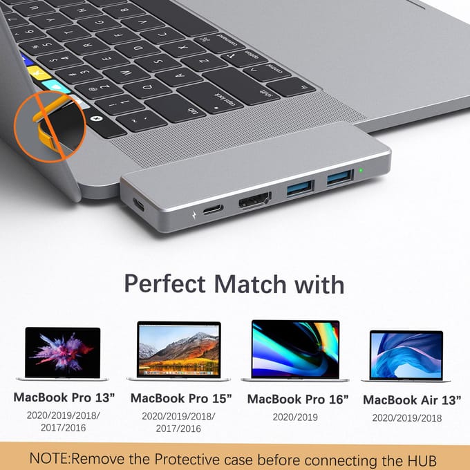 dodocool 7-in-2 Aluminiumlegering USB-C Hub Adapter met 2 Thunderbolt 3 Connectoren USB Type-C PD Poort gray