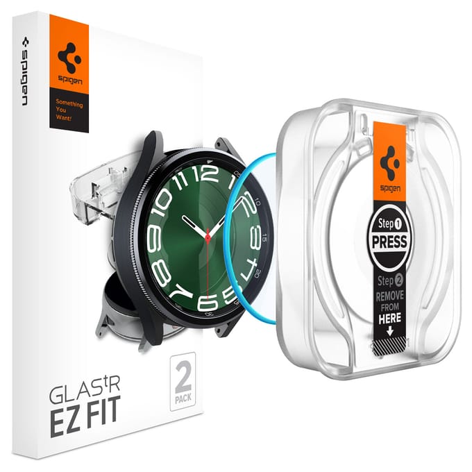 Spigen EZ FIT Glas.tR Screenprotector met applicator voor de Samsung Galaxy Watch 6 Classic - 47 mm - Transparant