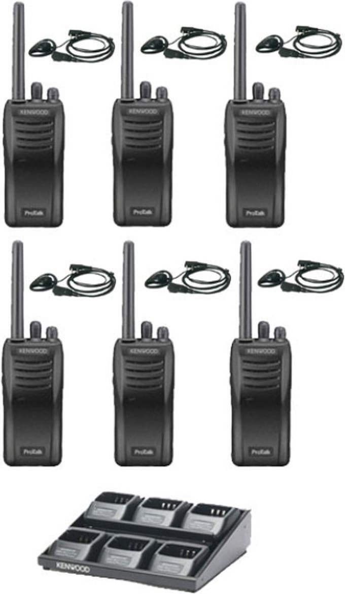 Set van 6 stuks Kenwood TK-3501 PMR446 met D-shape oortje en multilader