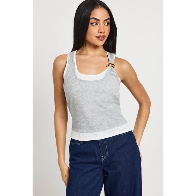 boohoo Dames Geribbeld Mouwloos Vest met Biesje | Grijs | Maat: 42