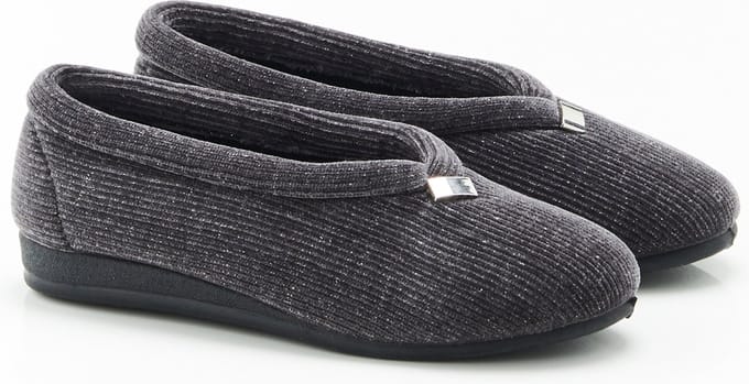Damart - Glanzende corduroy slippers - Dames - Grijs - 36