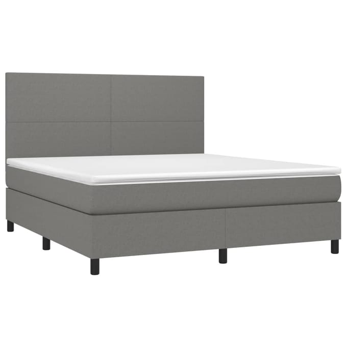 vidaXL - Boxspring - met - matras - en - LED - stof - donkergrijs - 180x200 - cm