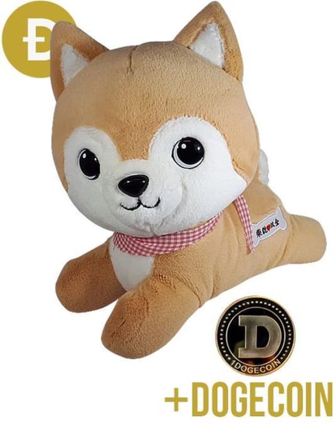 Doge Shiba Pluche Knuffel Hond 25 cm + Dogecoin Munt