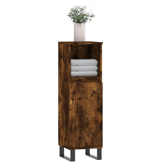 vidaXL - Badkamerkast - 30x30x100 - cm - bewerkt - hout - gerookt - eikenkleurig