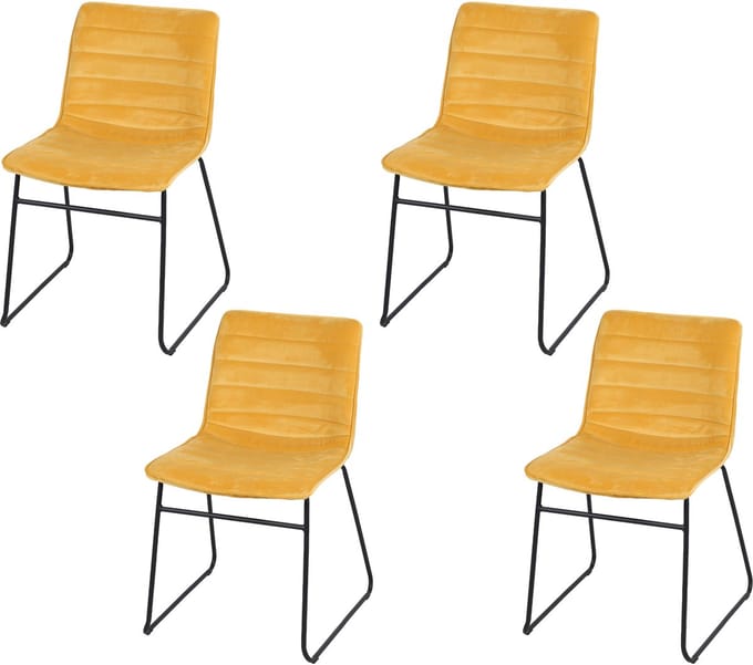 "BROOKLYN" SET VAN 4 VELVET EETKAMERSTOELEN MOSTERDGEEL 55X45XH78CM