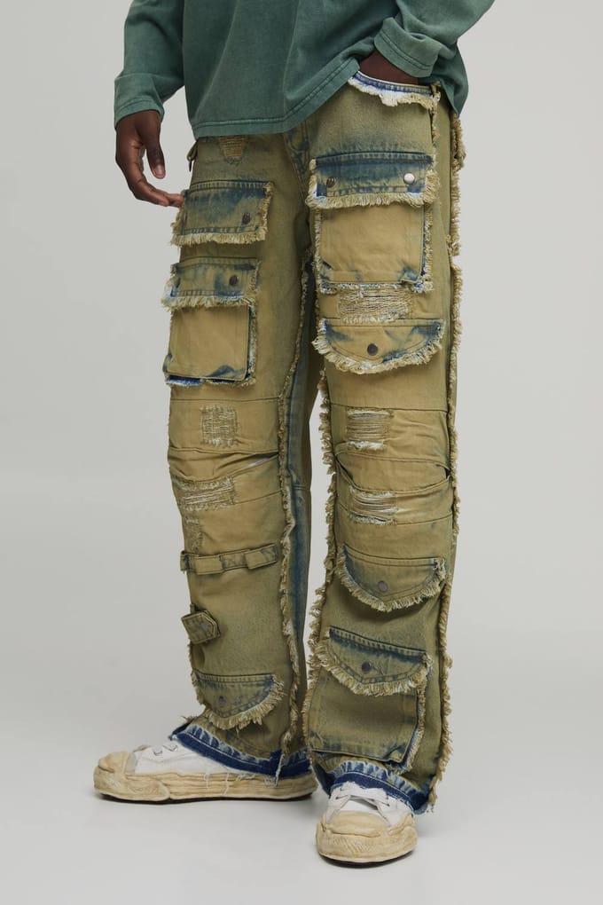 Relaxed Distressed Gewassen Cargo Jeans | Antique Wash | Size 30R
