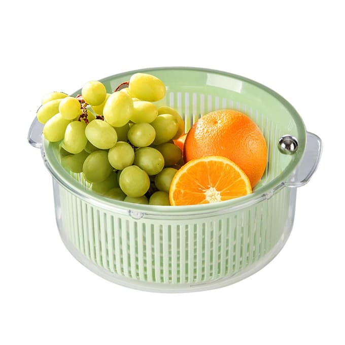 Keukenzeefset met Kom Zeef Roterende Dubbellaags Afdruipmand Fruit Groenten Wassen wit