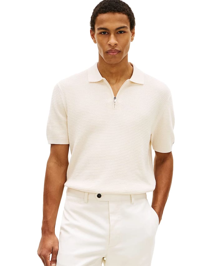 Poloshirt creme Tommy Hilfiger textuur rits