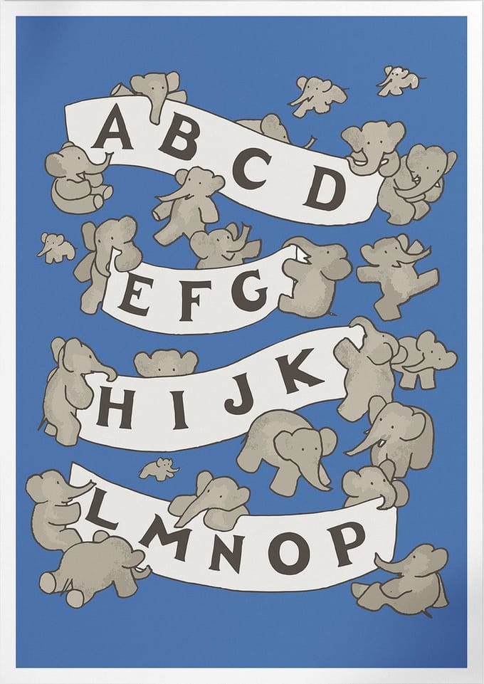 ABC De Babar I (Blue) (Babar de Olifant) | Poster | A3: 30 x 40 cm