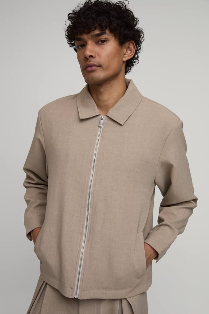 Getailleerd Regular Fit Zip-up Co-ord Overshirt | Taupe | Size XL