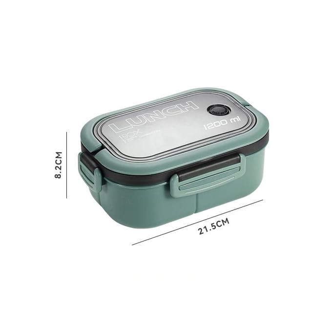 Enkele Dubbellaagse Lunchbox Draagbaar Compartiment Fruit Voedsel Magnetron Lunchbox Met Vork En Lepel Picknick Vers gray