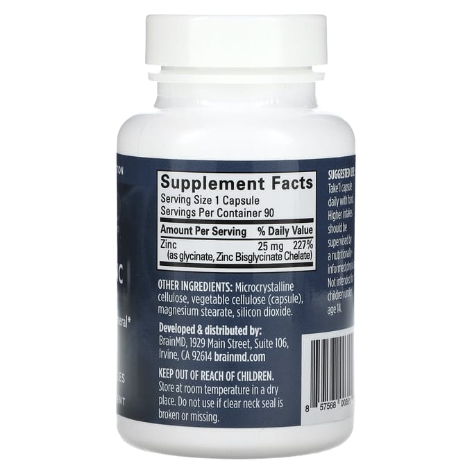 BrainMD, Neuro Zink (Zink Bisglycinaat Chelaat), 90 vegetarische capsules