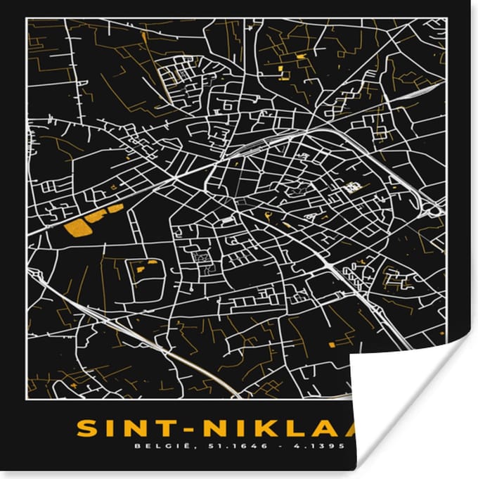 Poster Stadskaart - Sint-Niklaas - Plattegrond - Goud - Kaart - 30x30 cm