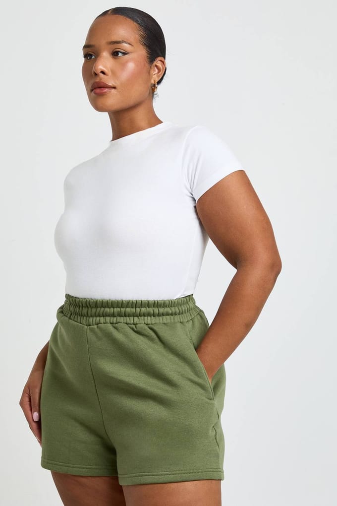 boohoo Dames Plus Shorts Met Brede Tailleband | Olijf | Maat: 46
