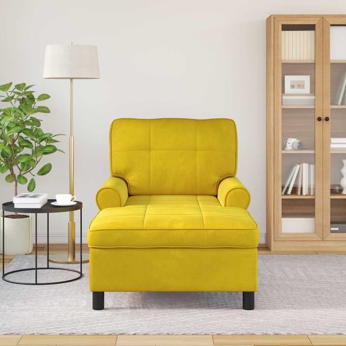 vidaXL - Chaise - Lounge - met - kussen - Geel - 91 - x - 157 - x - 91 - cm - Fluweel